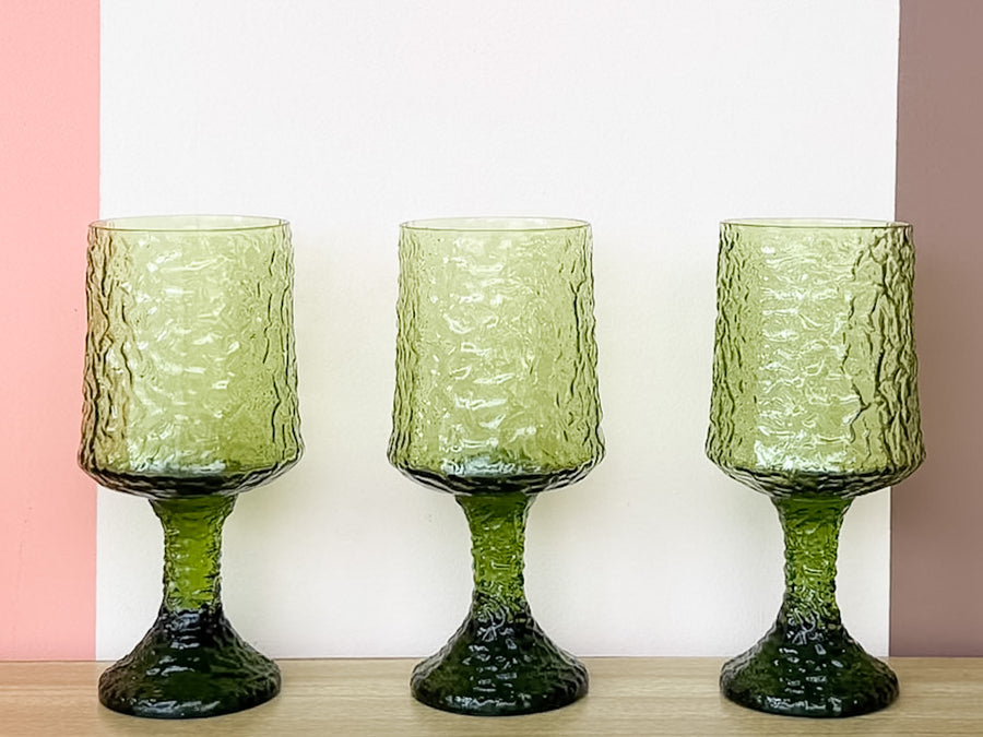 Set of Six MCM Green Glassware