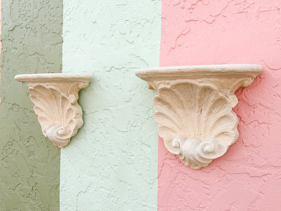 Pair of Plaster Shell Wall Shelves