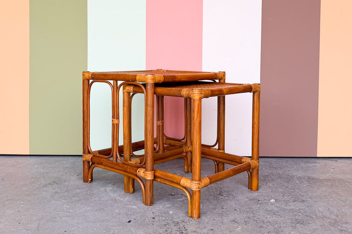 Pair of Rattan Nesting Tables