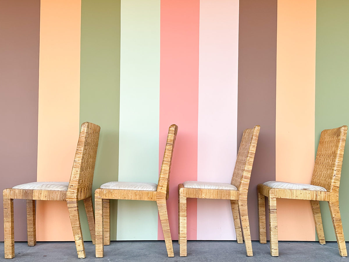 Set of Four Rattan Wrapped Baldwin Style Dining Chairs