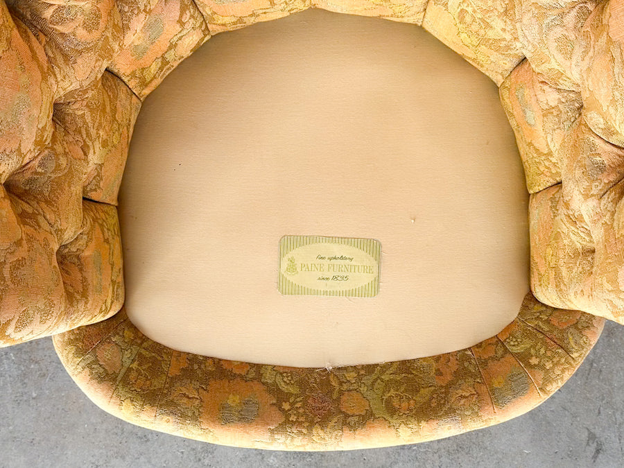 Pair of Golden Brocade Barrel Chairs on Castors