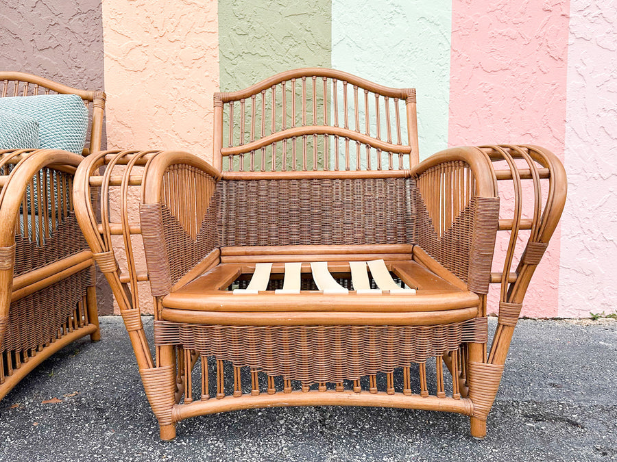 Pair of Coastal Rattan Ficks Reed Lounge Chairs