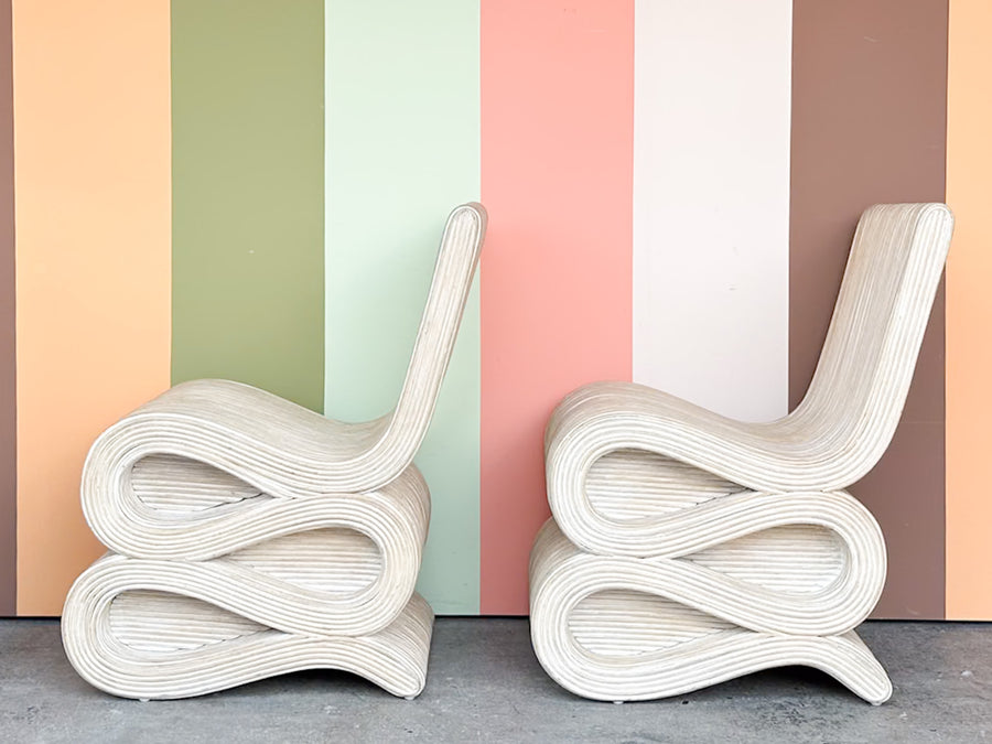 Pair of Pickled Rattan Snake Chairs