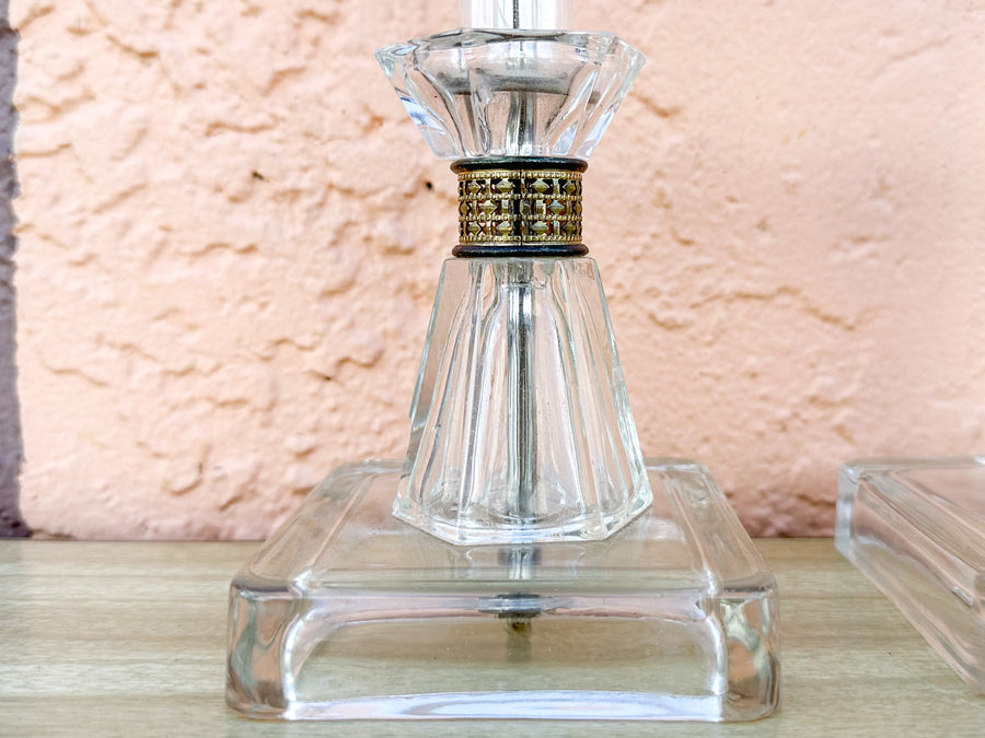 Pair of Petite Lucite and Brass Lamps