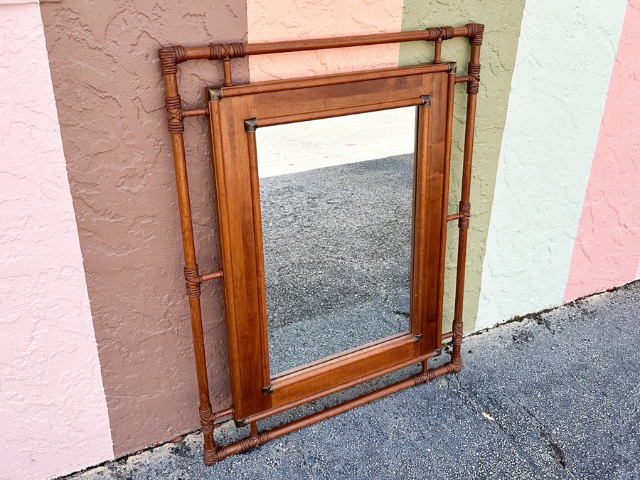 Handsome Rattan Mirror with Brass Detail