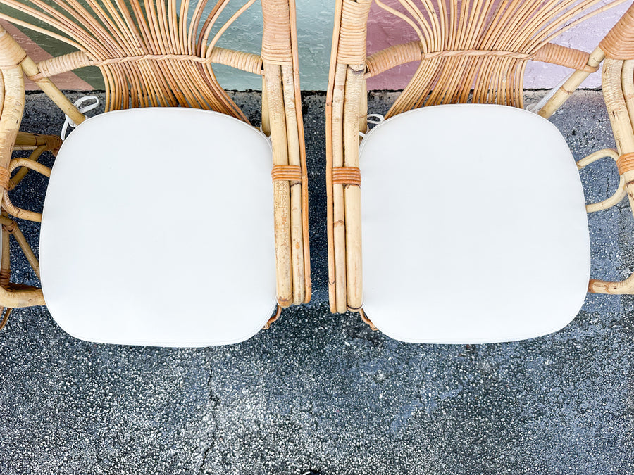 Set of Six Coastal Chic Rattan Arm Chairs
