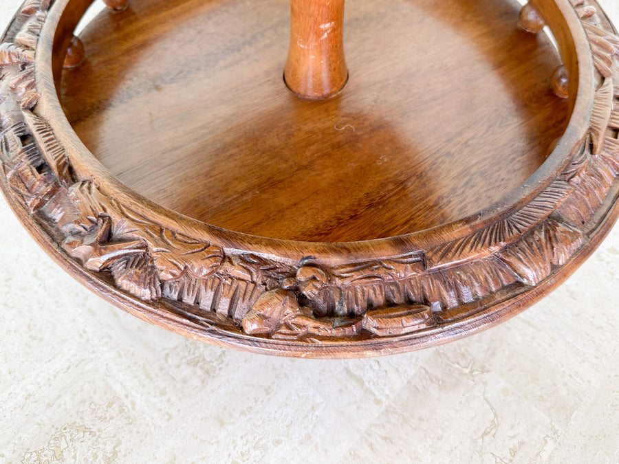 Two Tier Pineapple Wood Carved Serving Dish