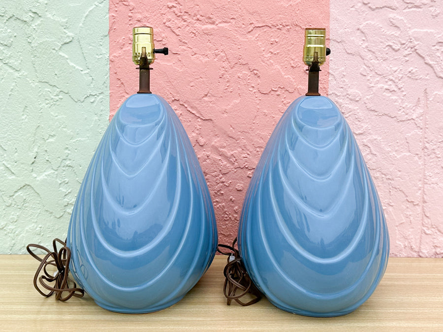 Pair of Cornflower Blue Shell Lamps