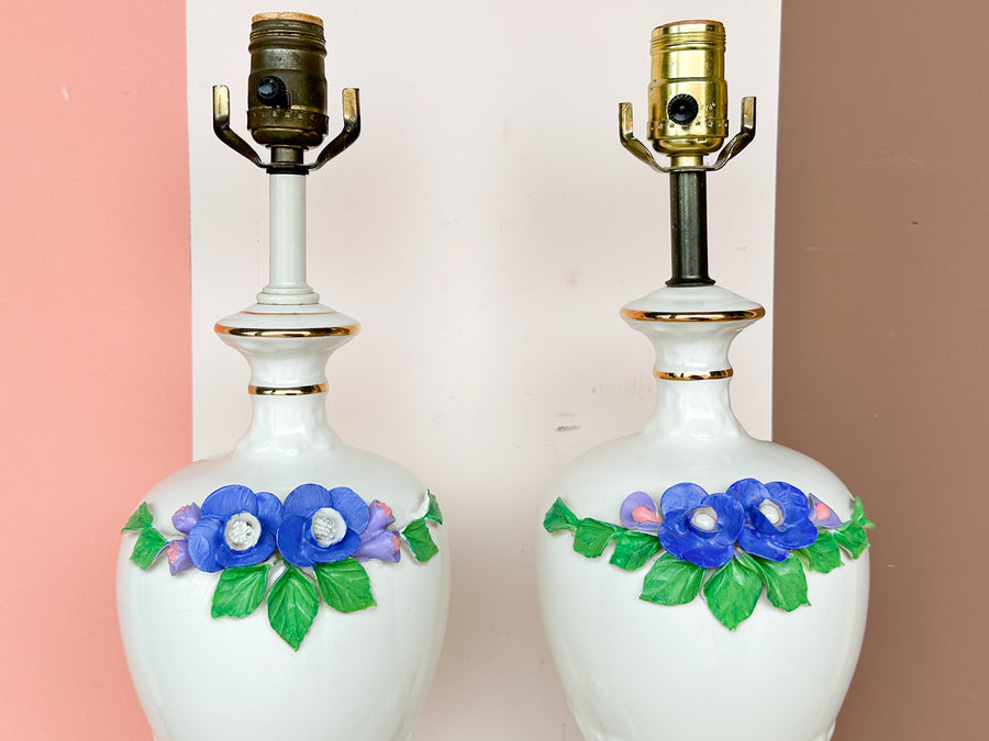 Pair of Sweet Porcelain Flower Lamps