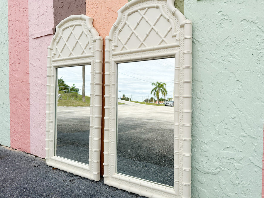 Pair of Cane and Faux Bamboo Mirrors