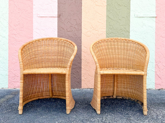 Pair of Cute Wicker Barrel Chairs