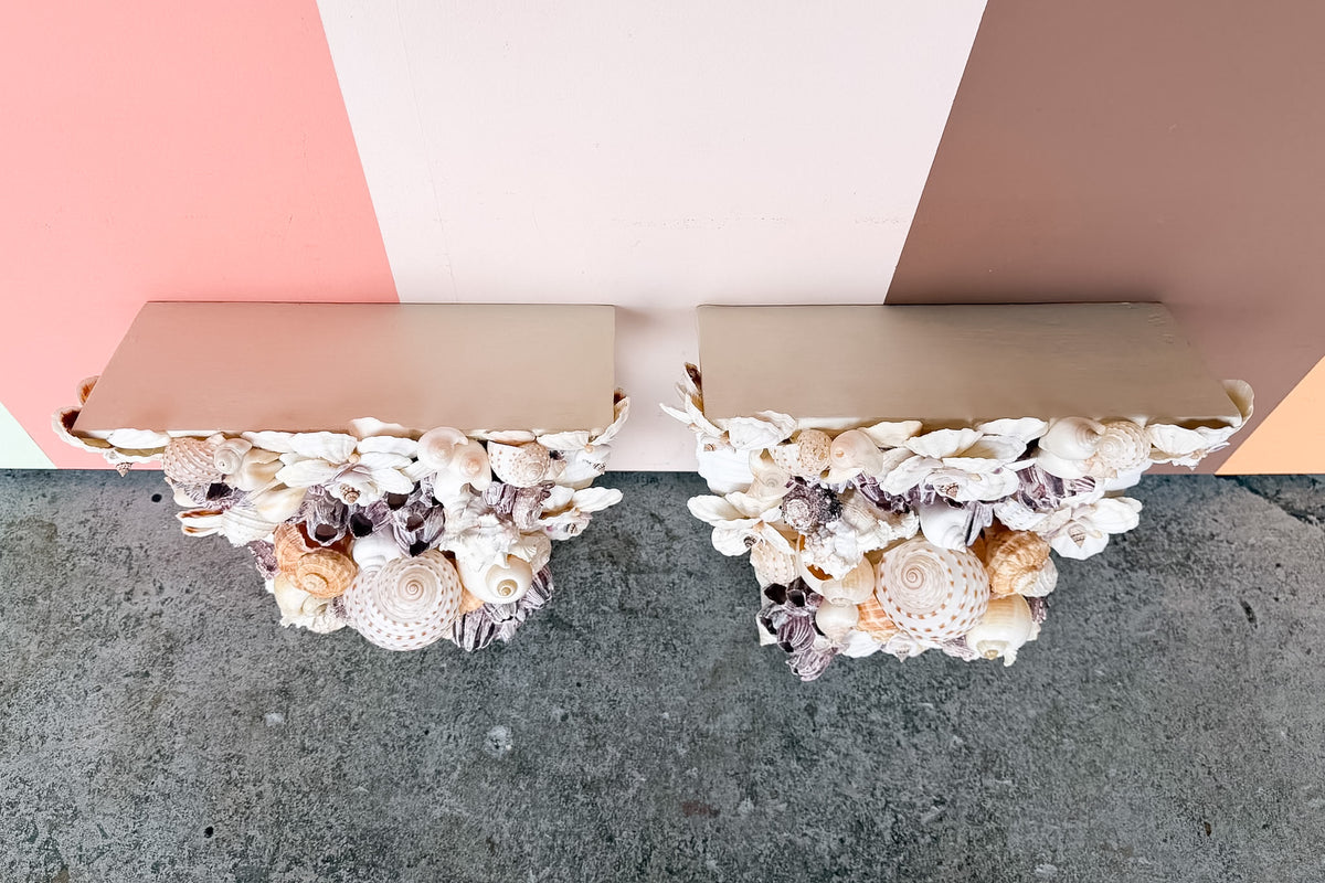 Pair of Large Shell Chic Wall Shelves