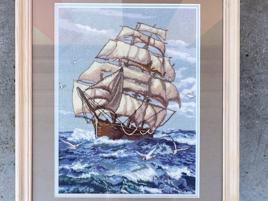 Ship Needlepoint Framed Art