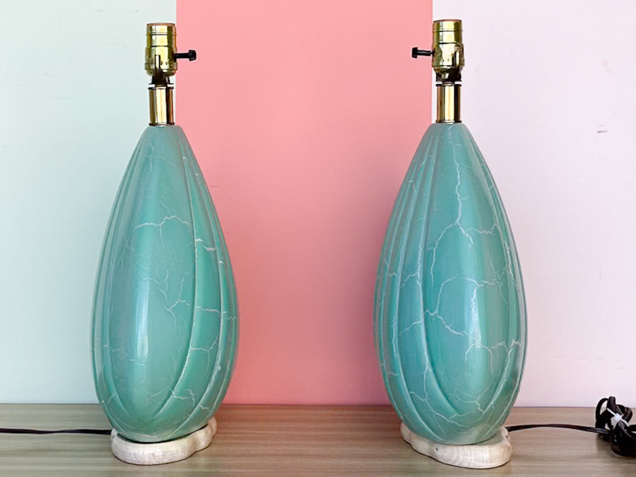 Pair of Turquoise Clam Shell Lamps