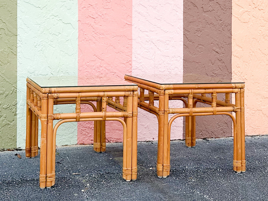 Pair of Coastal Rattan Side Tables