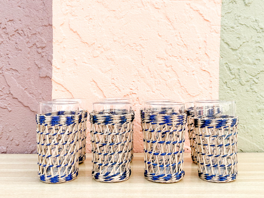 Set of Eight Amanda Lindroth Raffia Wrapped Glass Ware