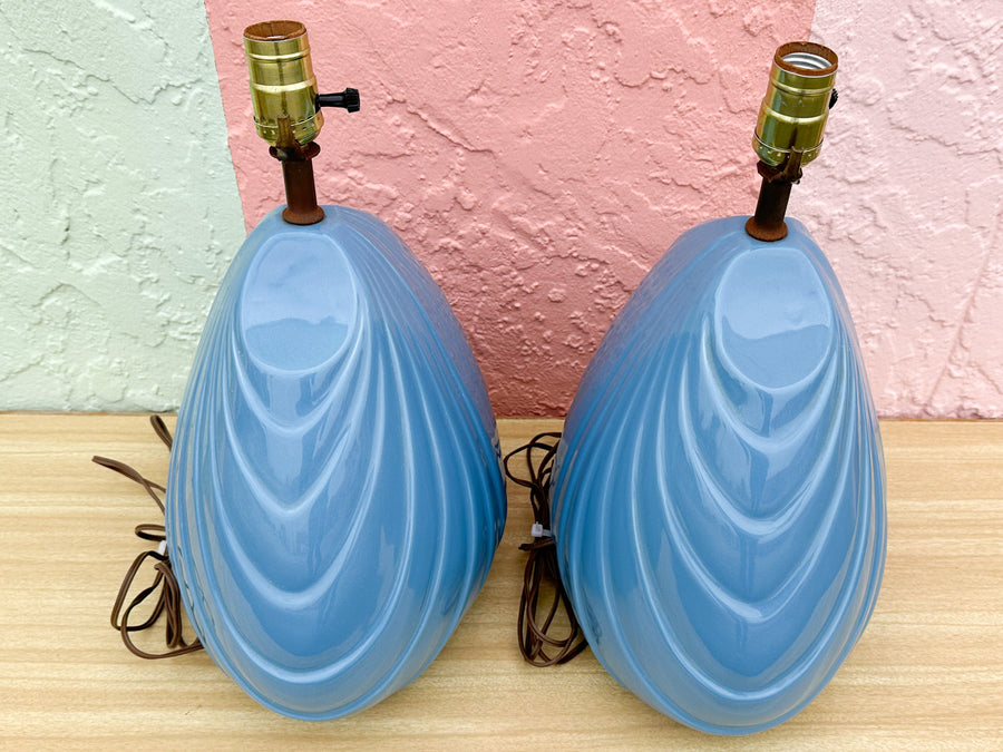 Pair of Cornflower Blue Shell Lamps