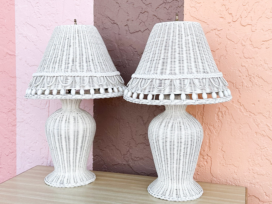 Pair of Cute Wicker Lamps