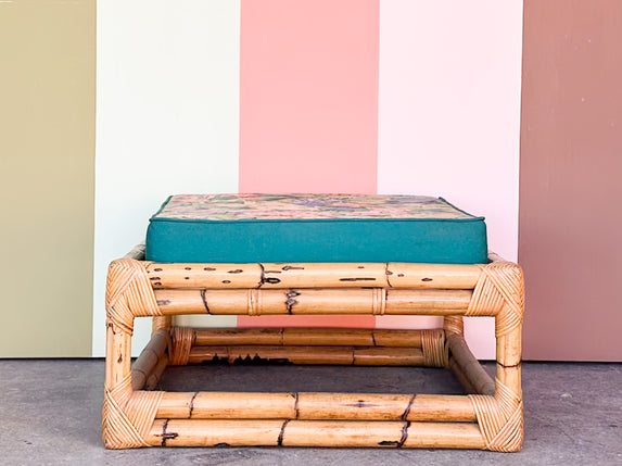 Large Old Florida Rattan Ottoman