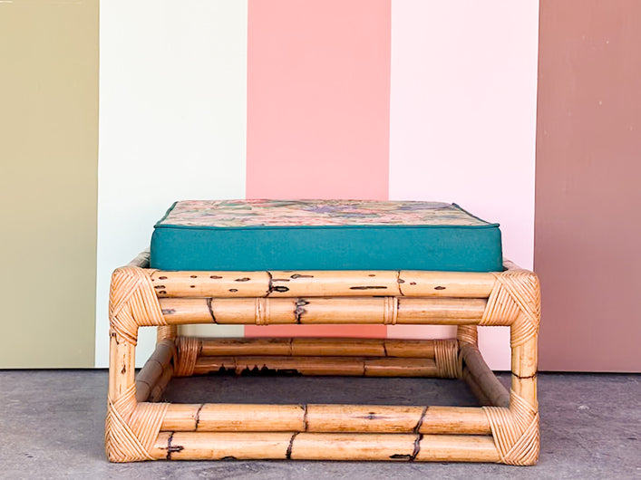 Large Old Florida Rattan Ottoman