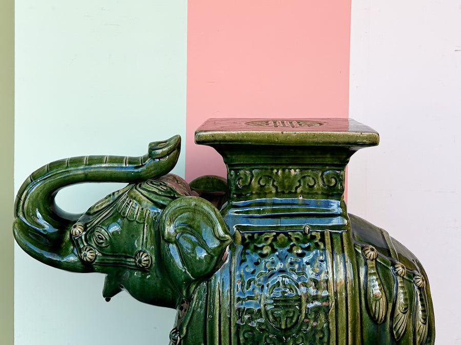 Terracotta Emerald Green Elephant Garden Seat