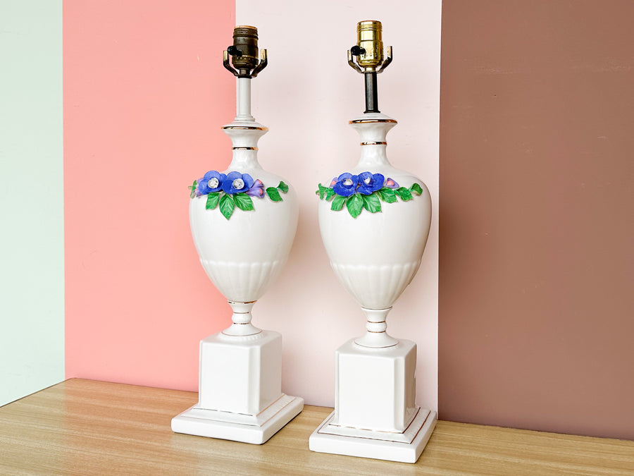 Pair of Sweet Porcelain Flower Lamps