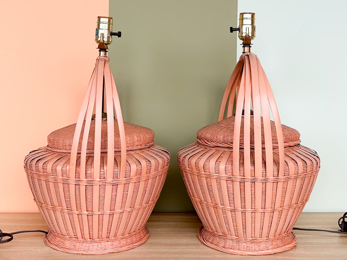 Pair of Peach Basket Lamps