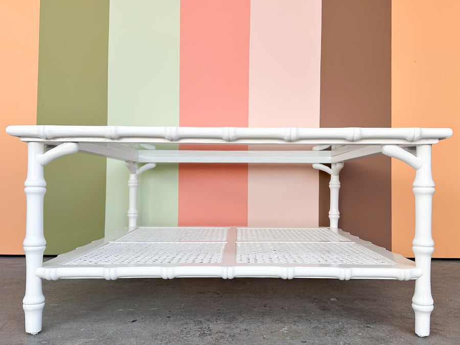 Newly Painted Faux Bamboo and Cane Square Coffee Table