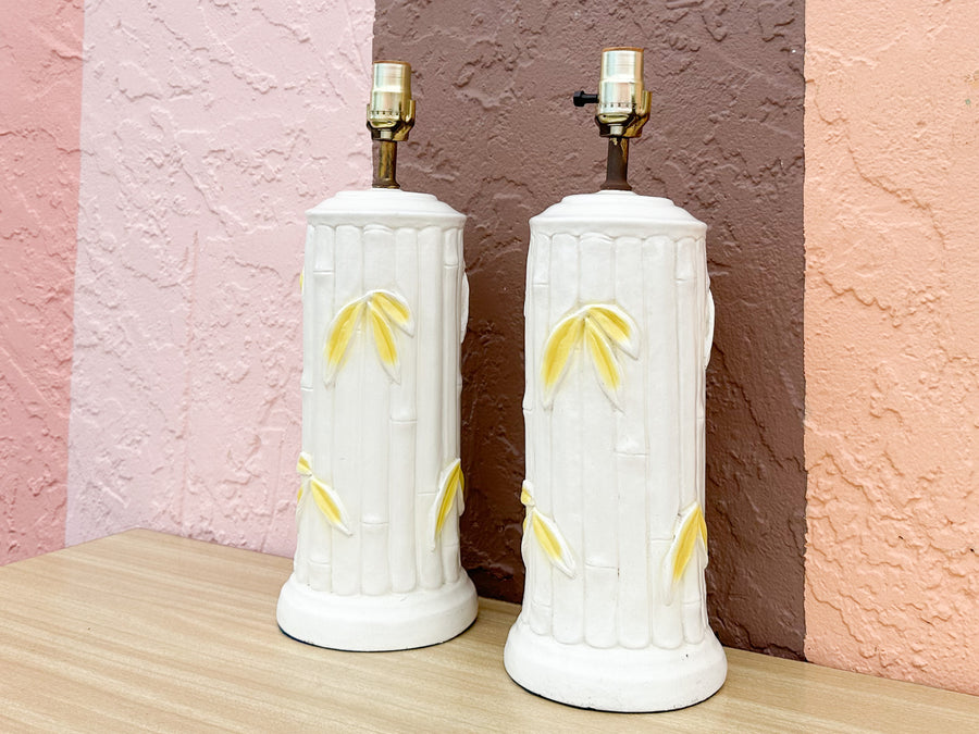 Pair of Faux Bamboo Leaf Lamps