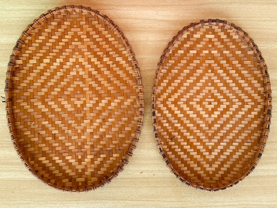 Set of Five Woven Rattan Trays