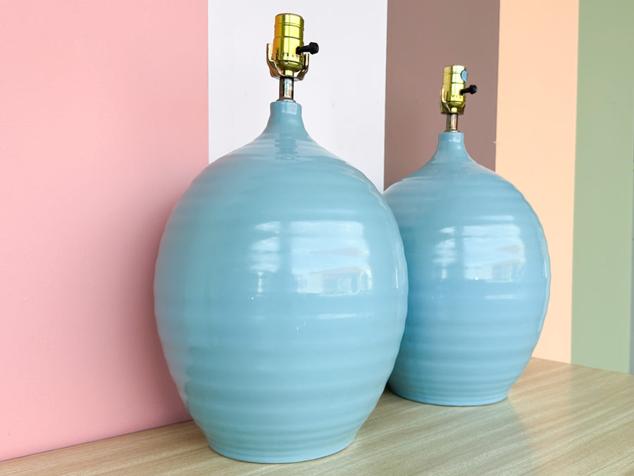 Pair of Sky Blue Ceramic Lamps