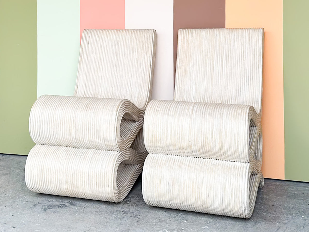 Pair of Pickled Rattan Snake Chairs