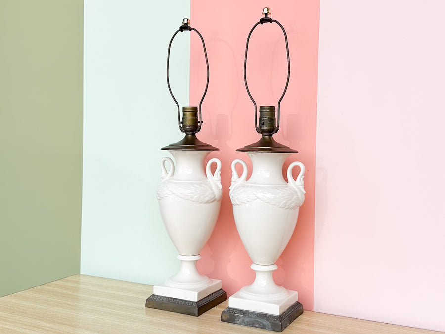 Pair of Swan Life Urn Lamps