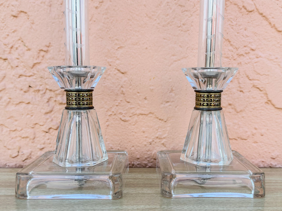Pair of Petite Lucite and Brass Lamps