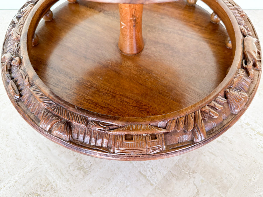 Two Tier Pineapple Wood Carved Serving Dish