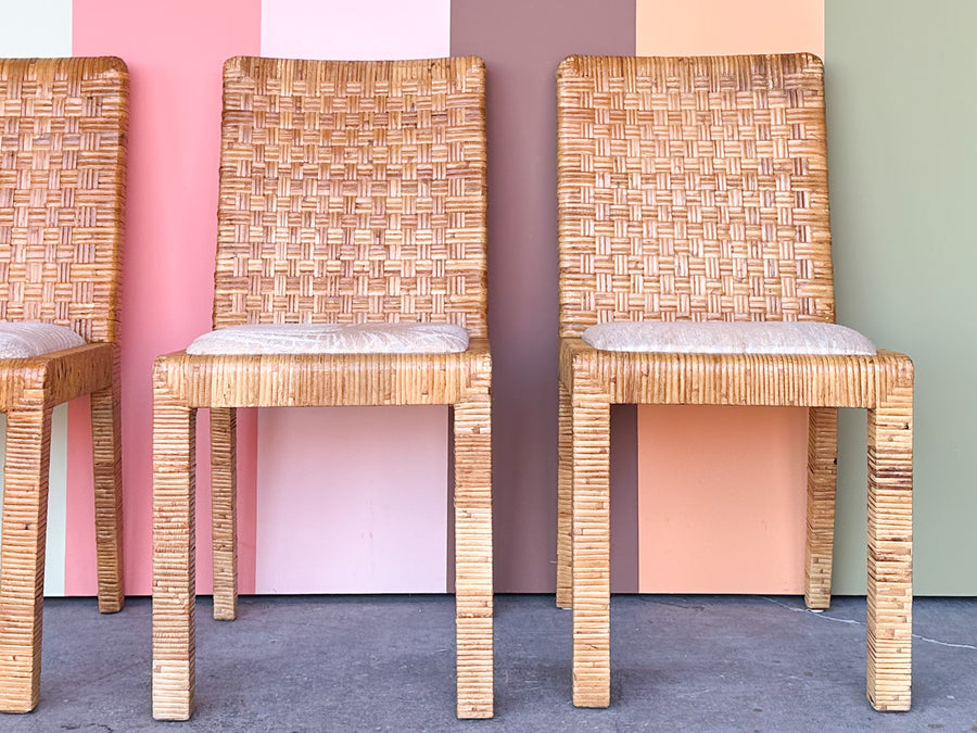 Set of Four Rattan Wrapped Baldwin Style Dining Chairs