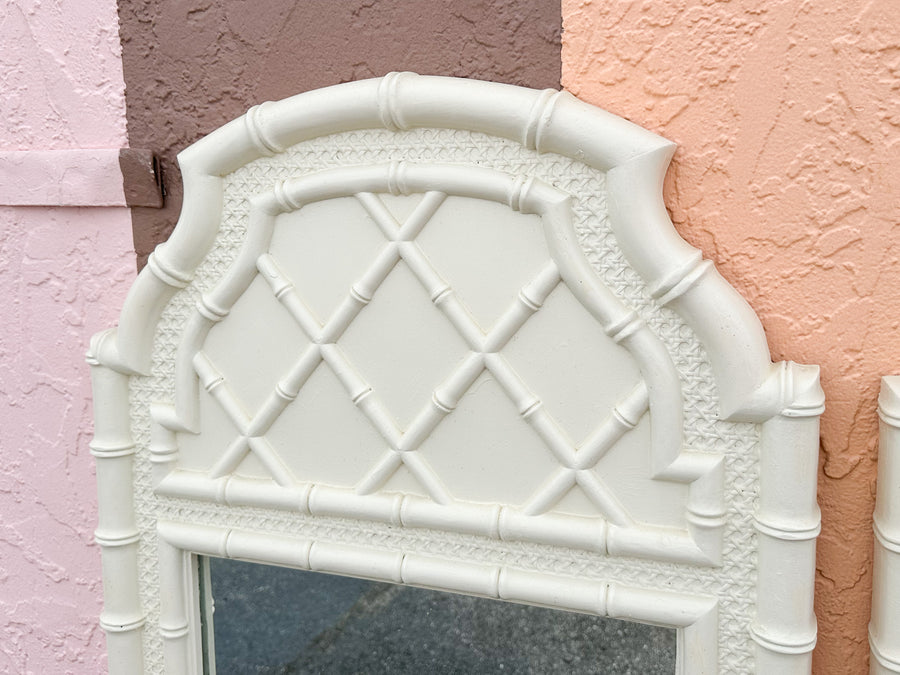 Pair of Cane and Faux Bamboo Mirrors