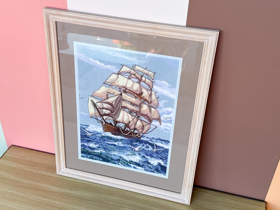 Ship Needlepoint Framed Art