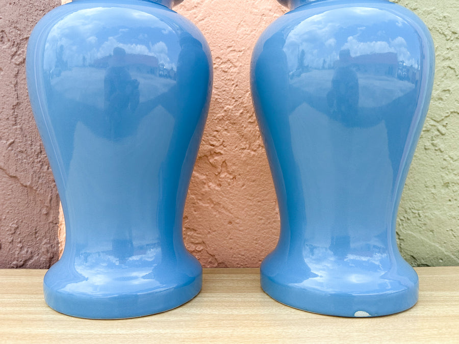 Pair of Cornflower Blue Ginger Jar Lamps