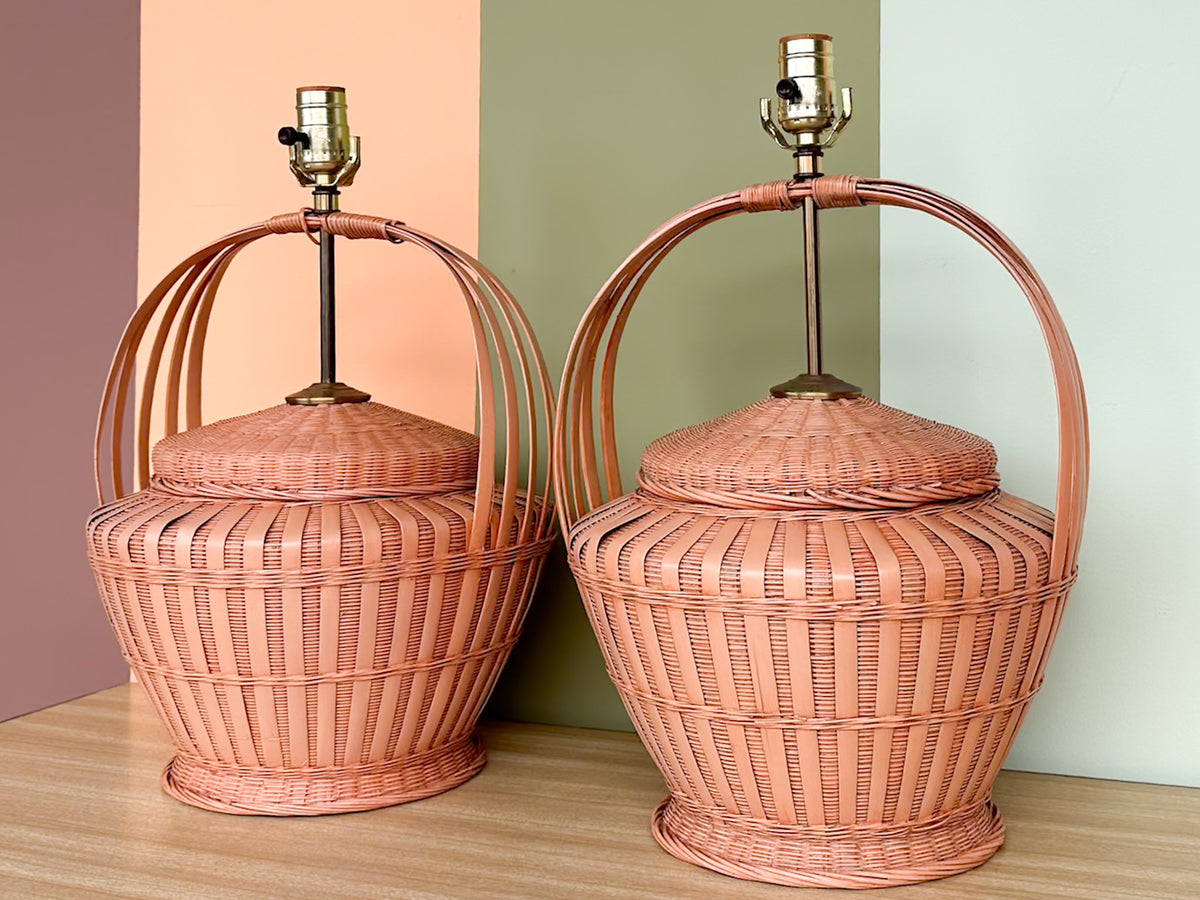Pair of Peach Basket Lamps