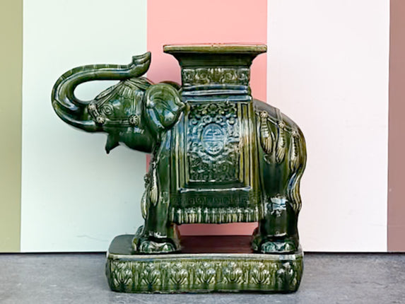 Terracotta Emerald Green Elephant Garden Seat