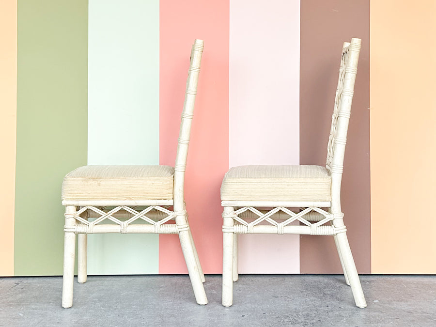 Set of Four Ficks Reed Lattice Rattan Dining Chairs