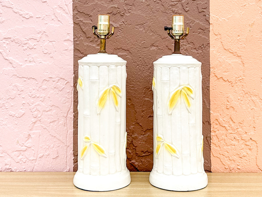 Pair of Faux Bamboo Leaf Lamps