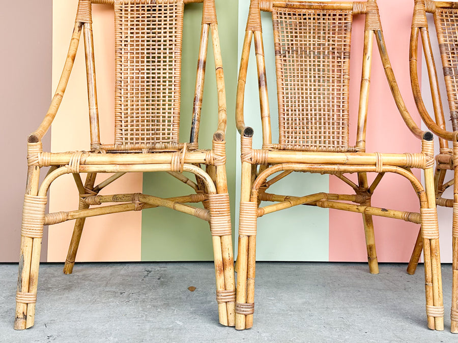 Set of Four Italian Rattan Dining Chairs