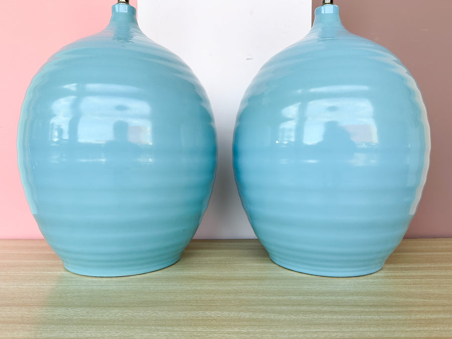 Pair of Sky Blue Ceramic Lamps