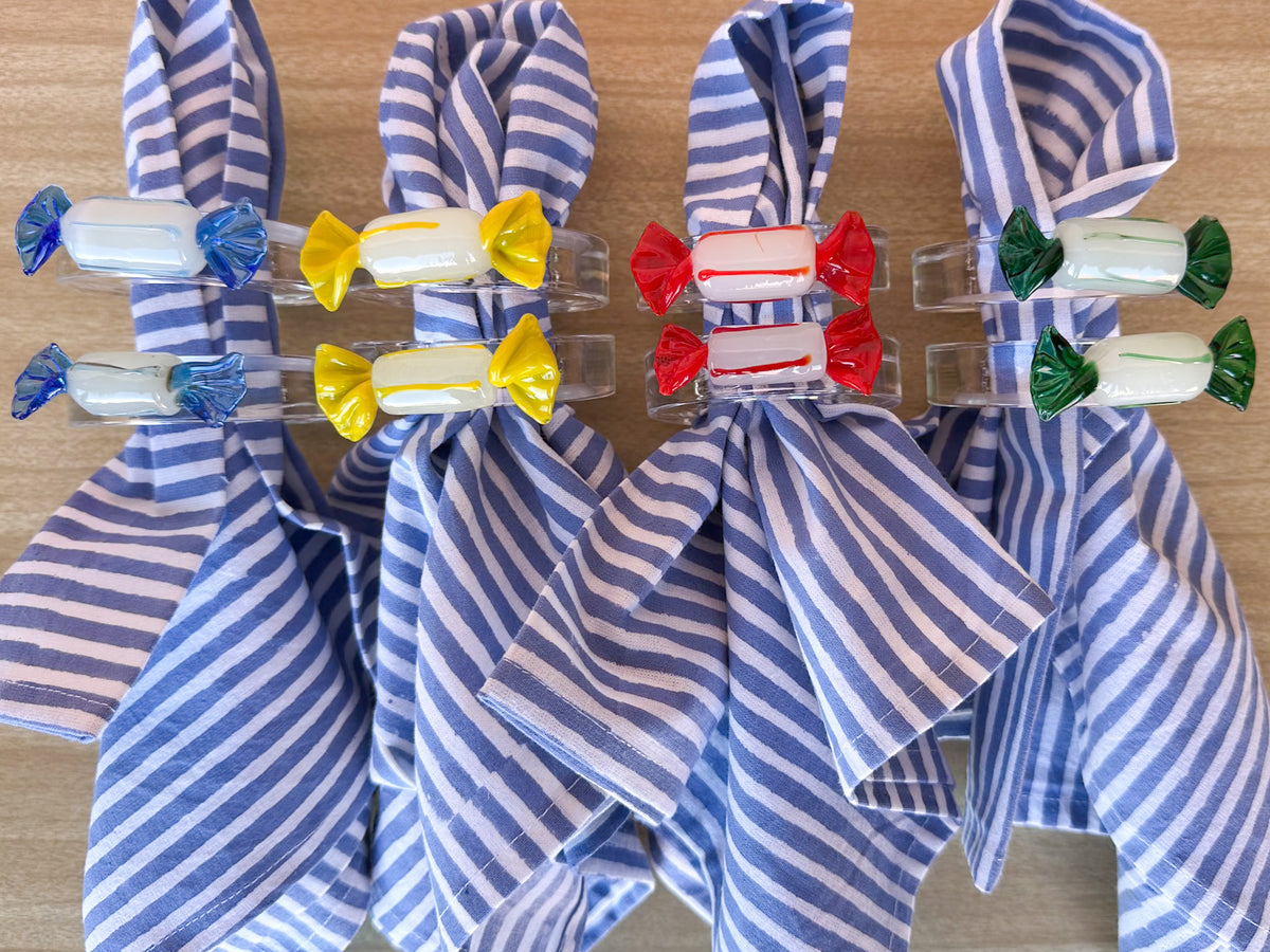 Set of Eight Murano Glass Candy Napkin Rings