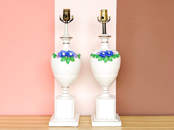 Pair of Sweet Porcelain Flower Lamps