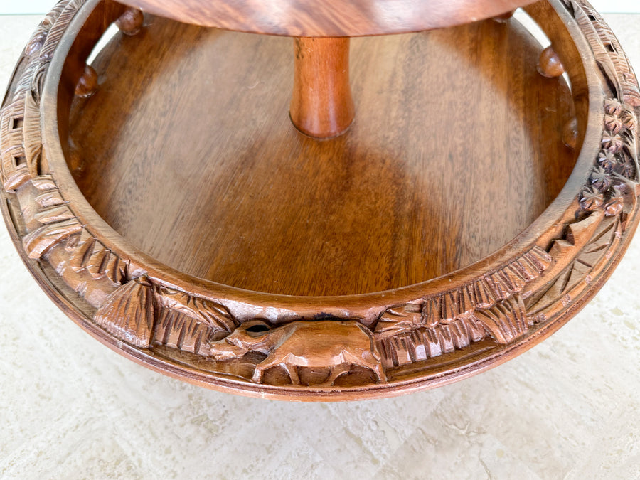 Two Tier Pineapple Wood Carved Serving Dish