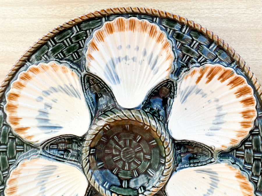 Set of Four Majolica Longchamp Oyster Plates