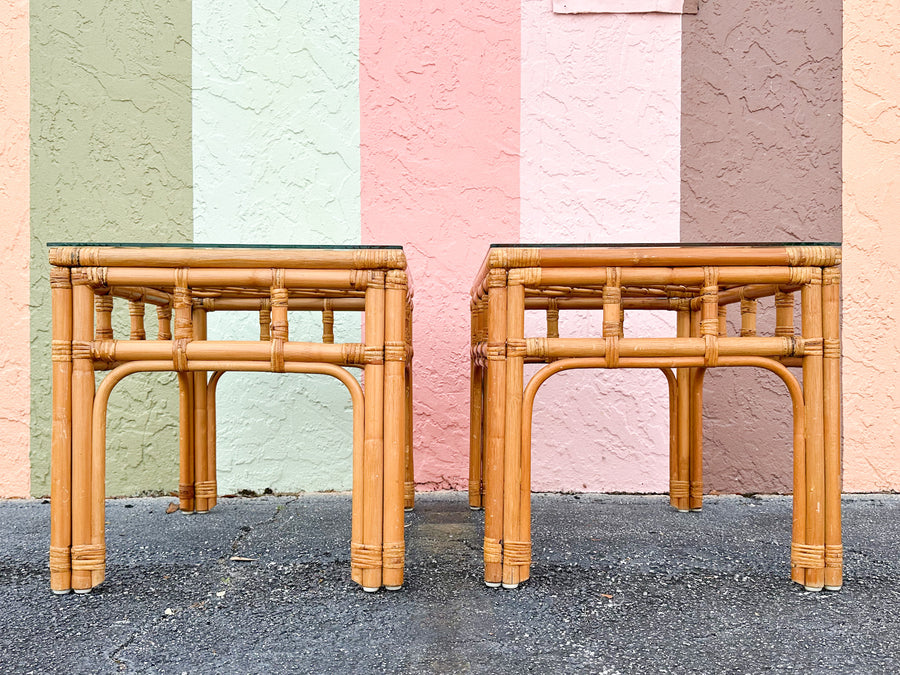 Pair of Coastal Rattan Side Tables